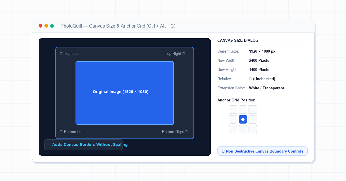How to change canvas size in Photoshop with anchor grid and border extension options